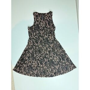 Athleta Sleeveless Fit and Flare Dress Animal Print Olive Pink Size Medium